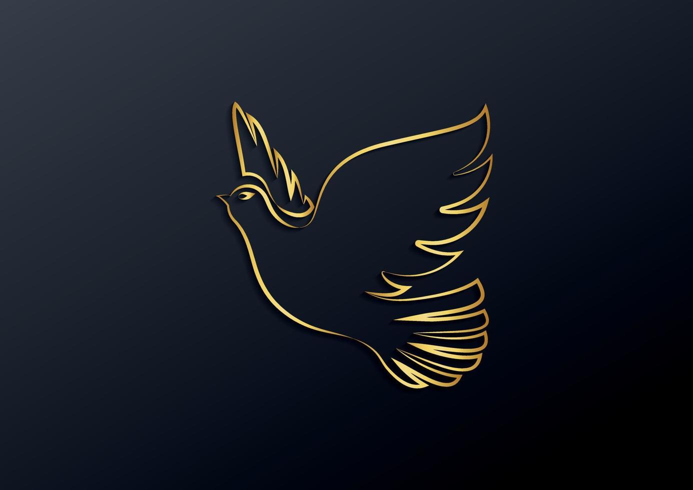 Vector illustration of Golden dove isolated on black background