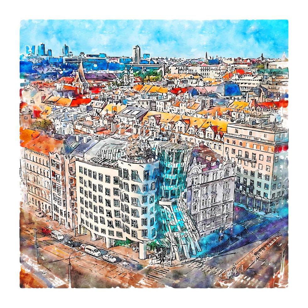 Praha City Prague Czech Republic Watercolor sketch hand drawn illustration vector