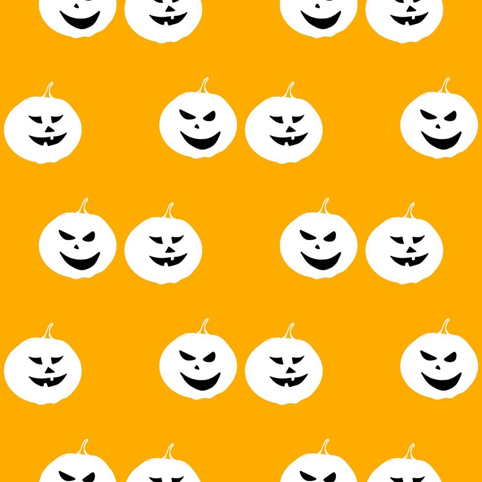 Seamless pattern illustration of a cartoon Halloween pumpkins smile face on orange vector