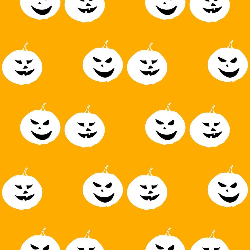 ilustración de patrón sin costuras de una caricatura de calabazas de halloween cara de sonrisa en naranja vector