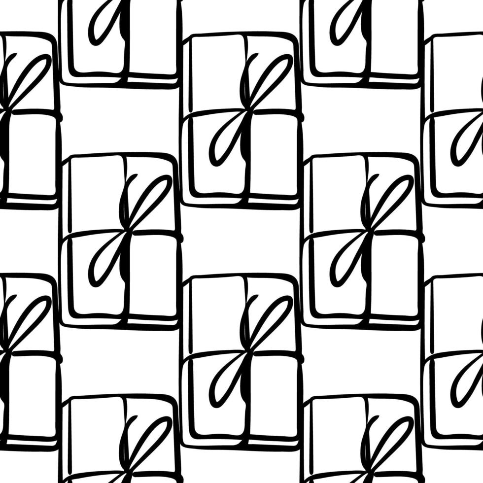 Seamless pattern with illustration of gift boxes in doodling style on white background vector