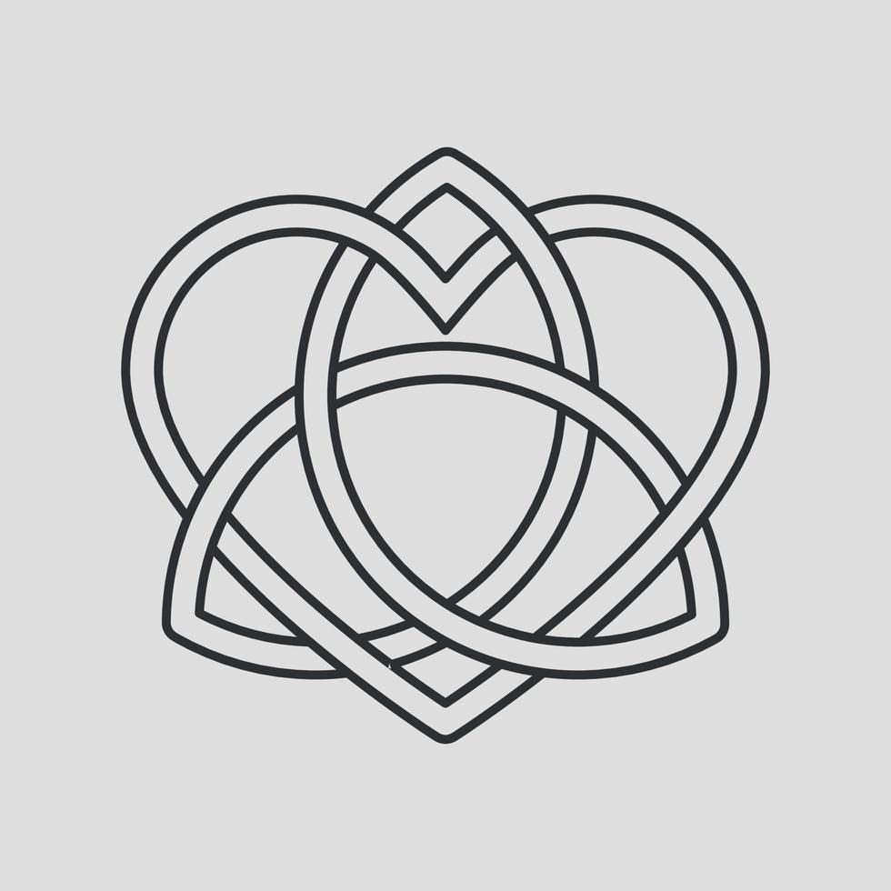 Celtic Trinity Knot with heart line icon. Pagan symbol for protection and love. Occult sign. Vector isolated