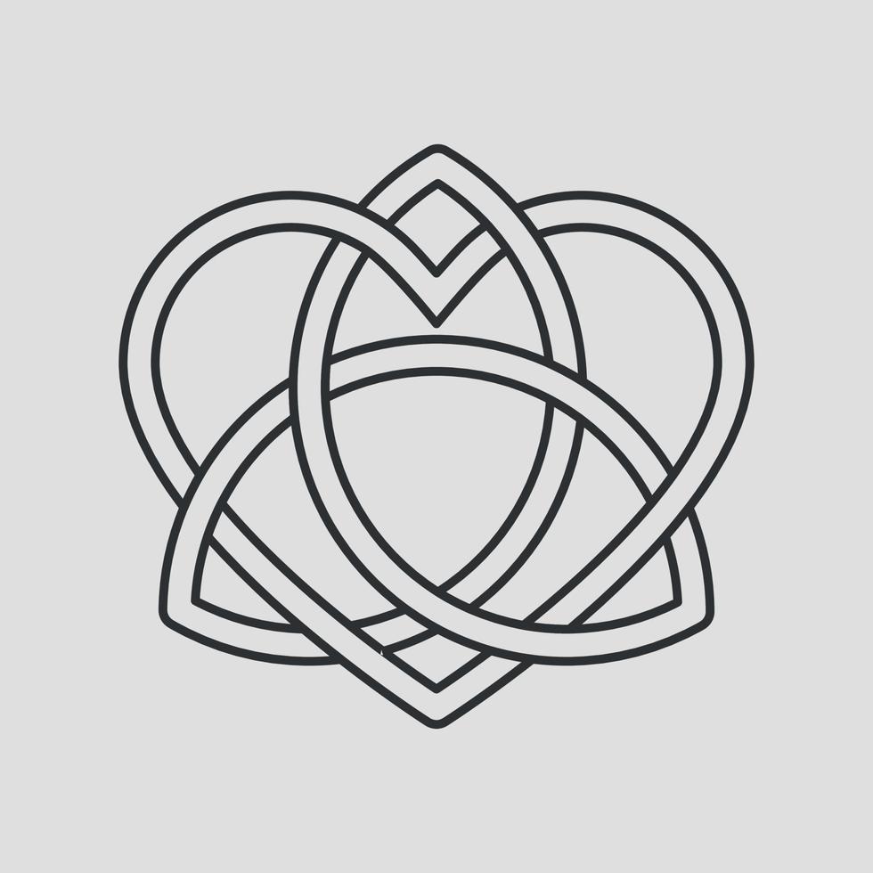 Celtic Trinity Knot with heart line icon. Pagan symbol for protection and love. Occult sign. Vector isolated