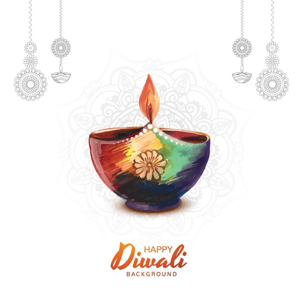 Illustration of burning diya on happy diwali holiday card background vector