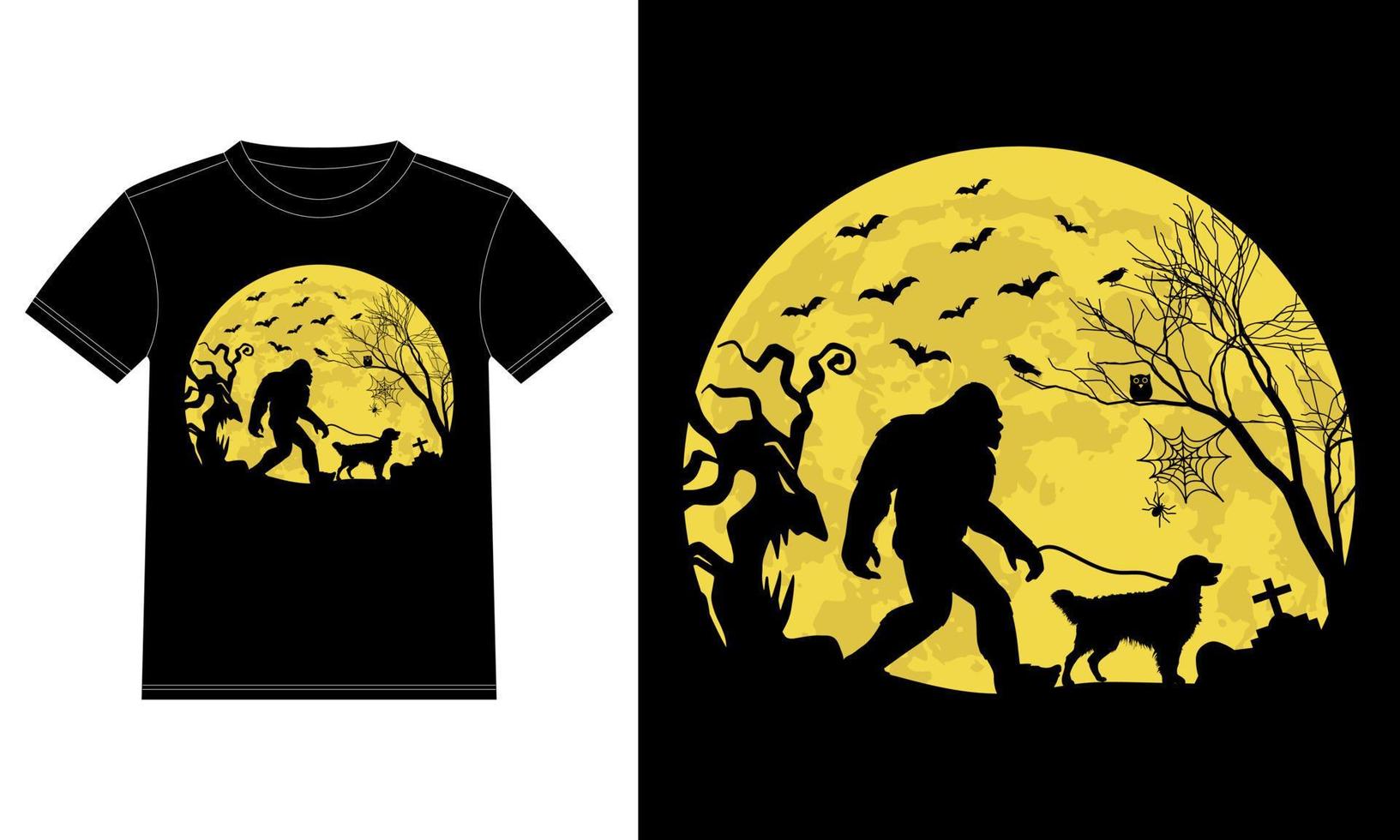 Bigfoot caminando golden retriever divertido halloween camiseta vector