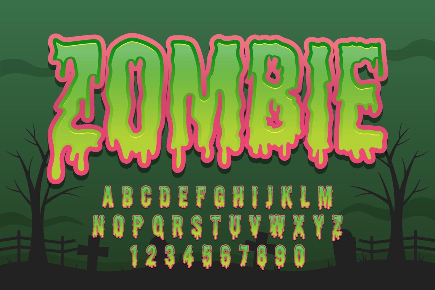 fuente zombie decorativa y vector alfabético