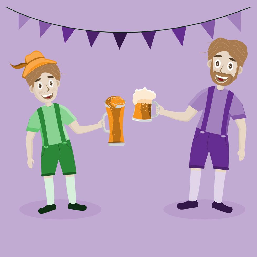 celebración del oktoberfest con cerveza, salchichas y pastel en alemania vector