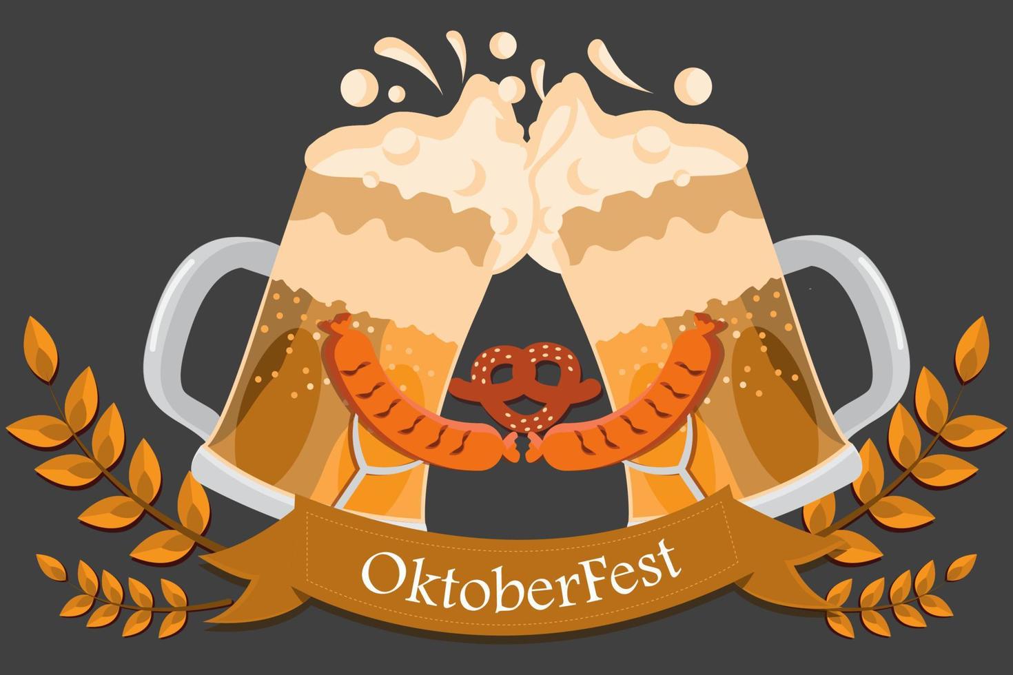 celebración del oktoberfest con cerveza, salchichas y pastel en alemania vector