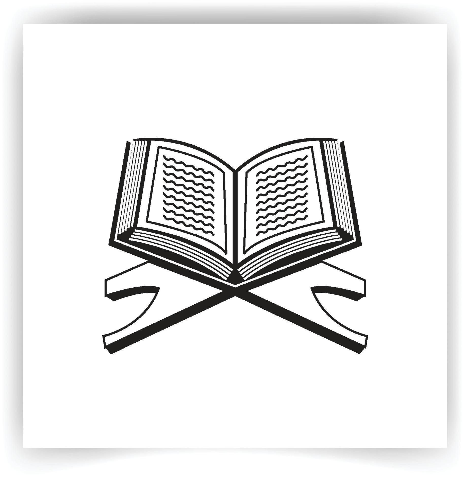 Single continuous line drawing of open Quran, holy book muslim, on