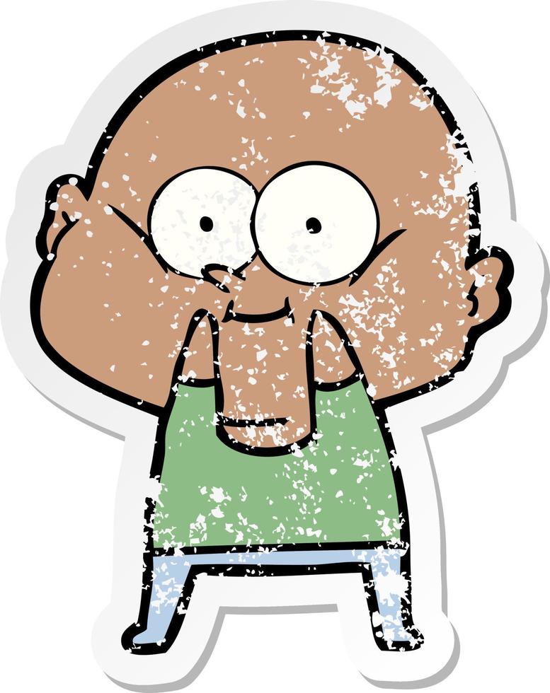 distressed sticker of a cartoon bald man staring vector