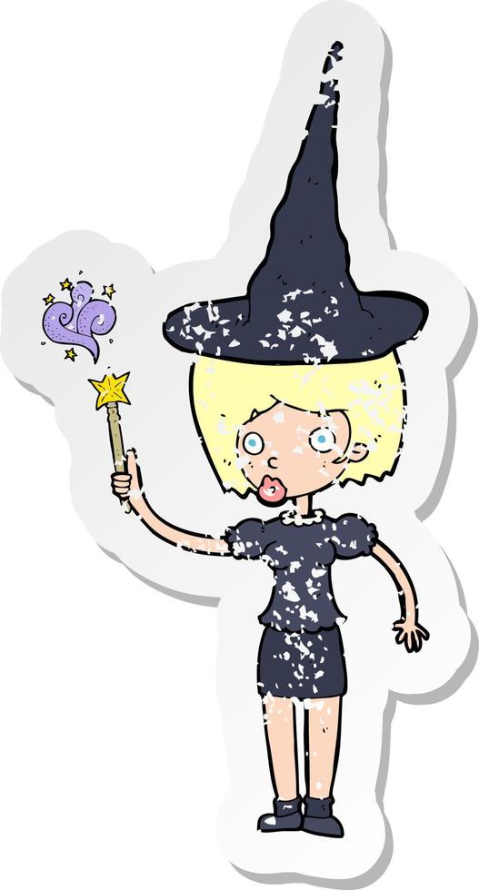 retro distressed sticker of a cartoon halloween witch vector