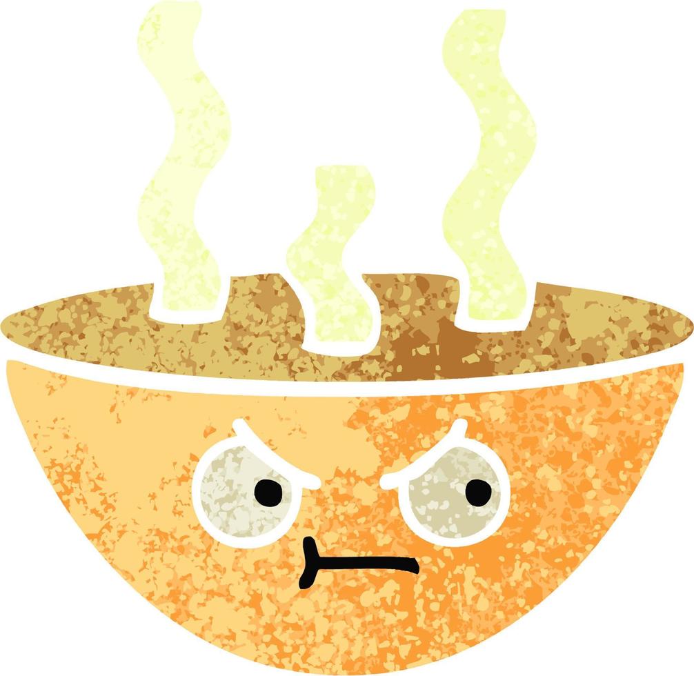retro illustration style cartoon bowl of hot soup vector