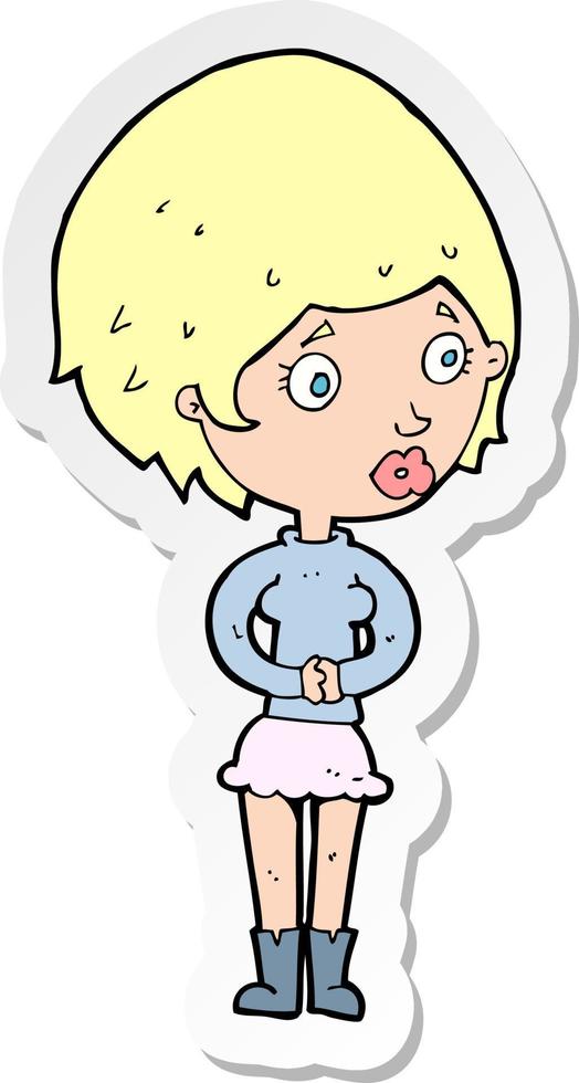 sticker of a cartoon concerned woman vector