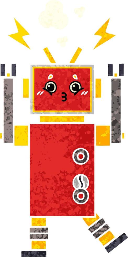 retro illustration style cartoon robot vector