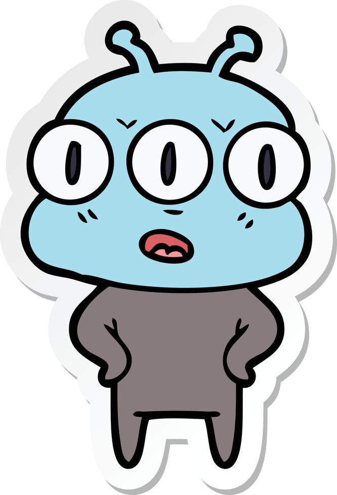sticker of a annoyed three eyed alien vector