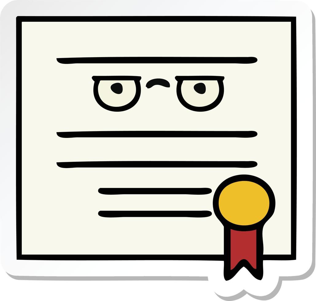 sticker of a cute cartoon graduation diploma vector