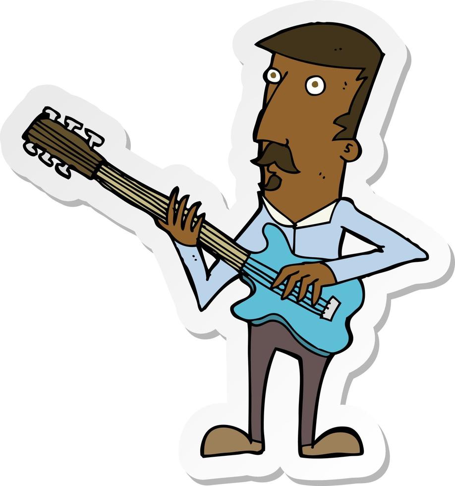 sticker of a cartoon man playing electric guitar vector