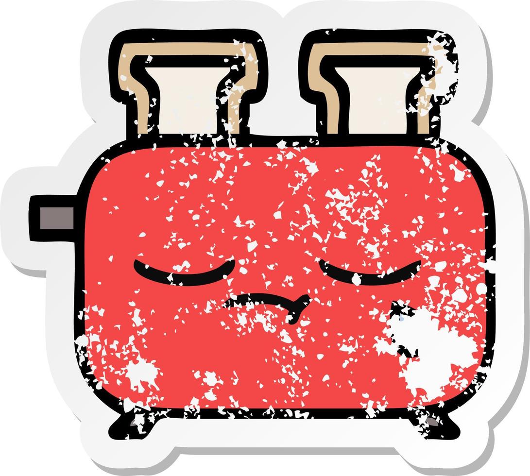 distressed sticker of a cute cartoon of a toaster vector