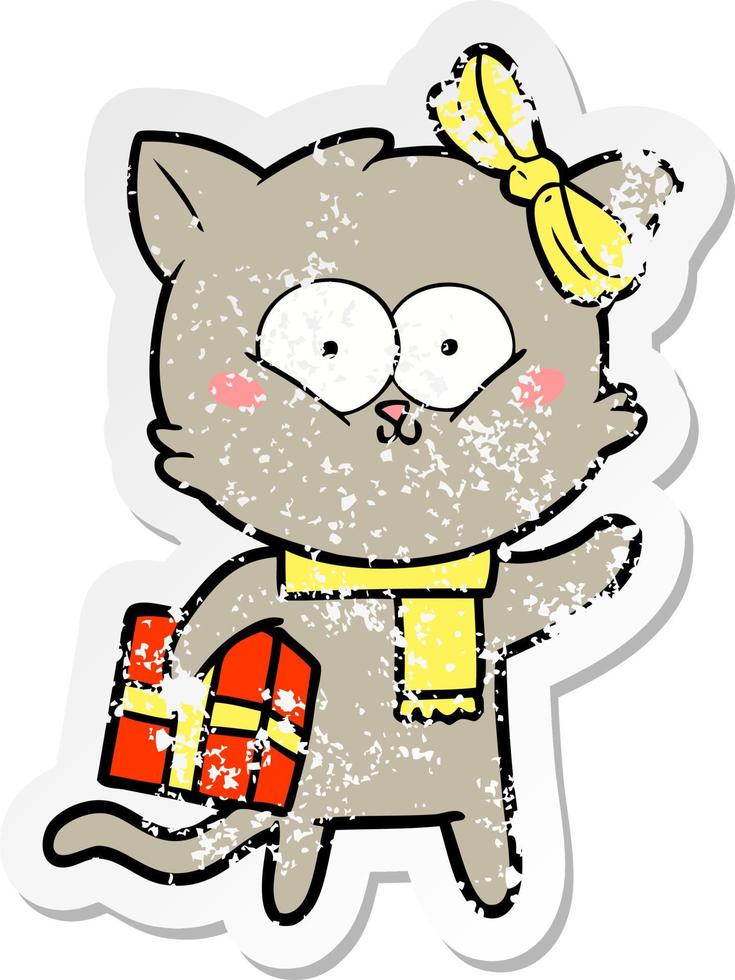 distressed sticker of a cartoon cat vector