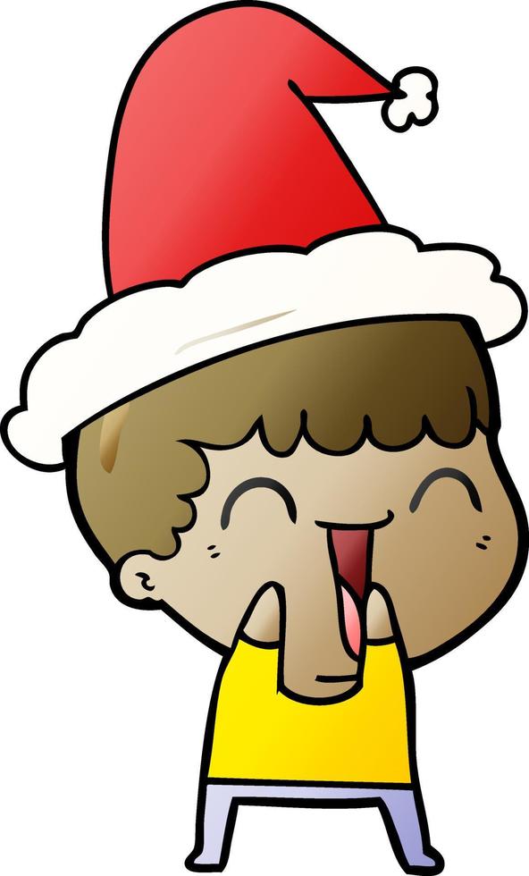 gradient cartoon of a happy man wearing santa hat vector