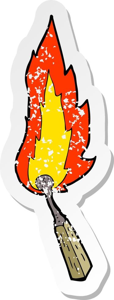 retro distressed sticker of a cartoon burning match vector