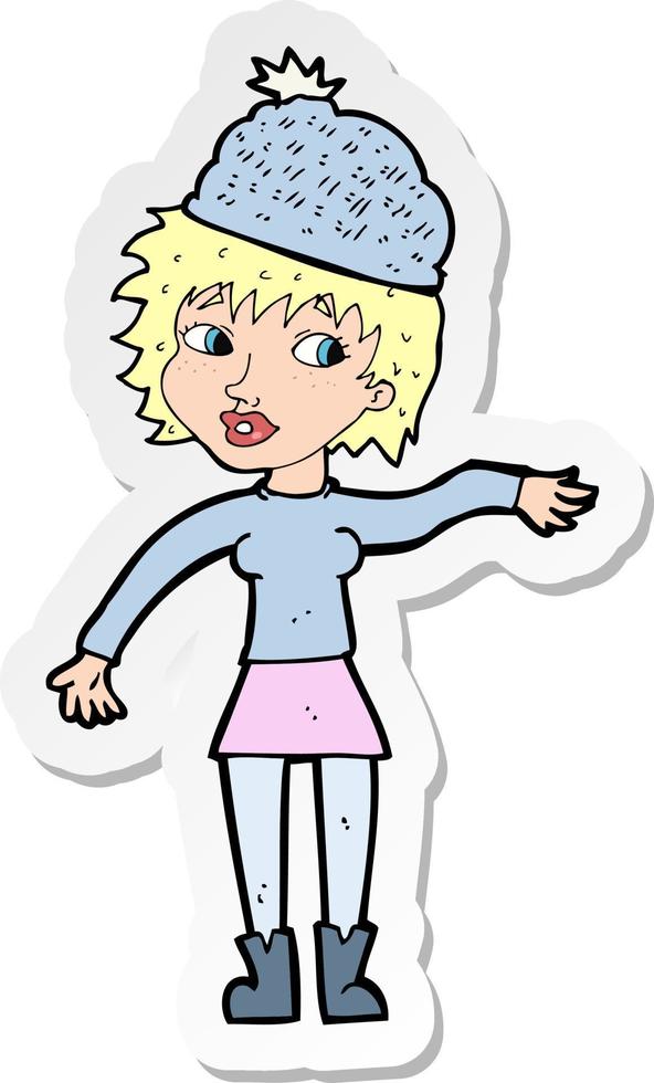 sticker of a cartoon woman wearing hat vector