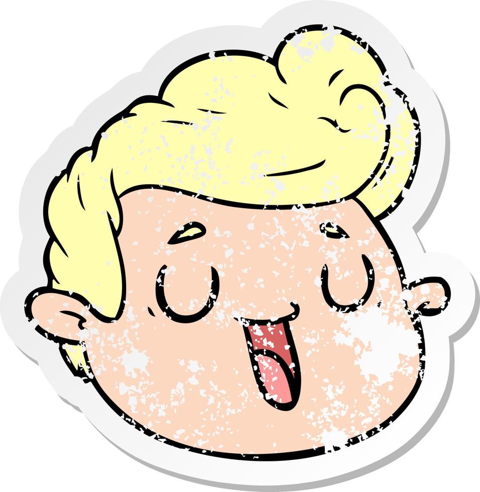 distressed sticker of a cartoon male face vector