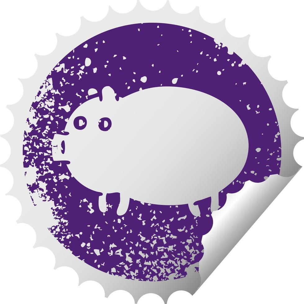 distressed circular peeling sticker symbol fat pig vector