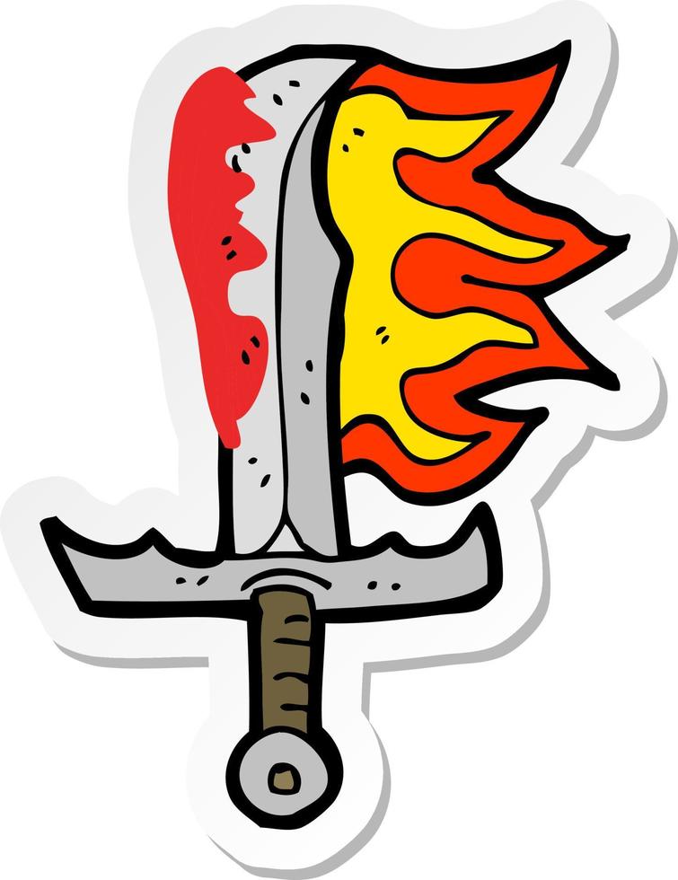 sticker of a cartoon bloody sword vector