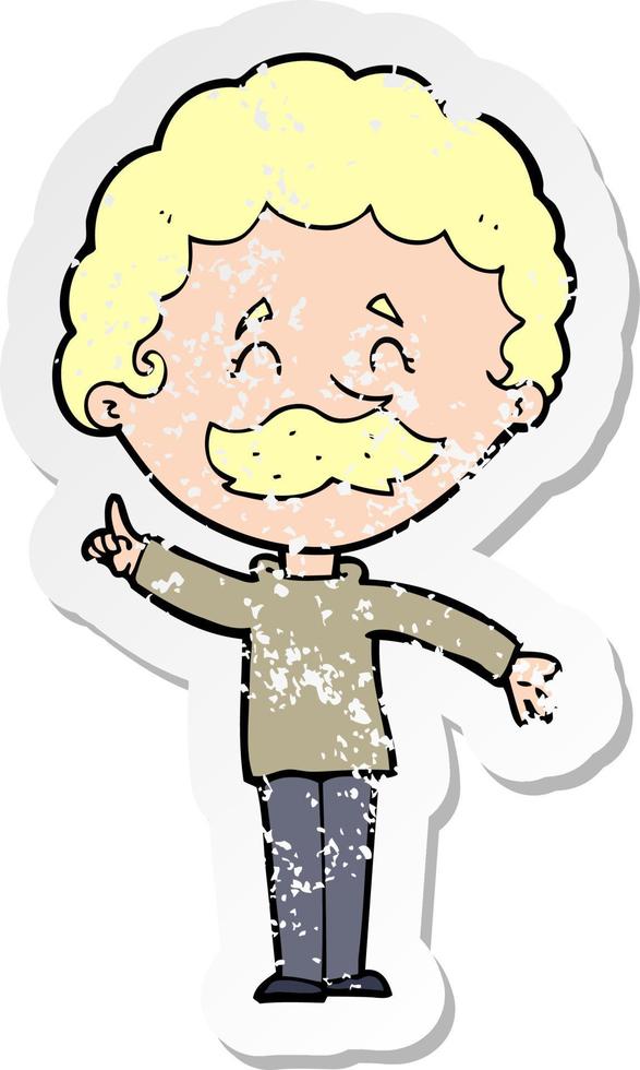 retro distressed sticker of a cartoon man with idea vector