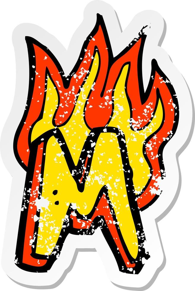 retro distressed sticker of a cartoon flaming letter vector