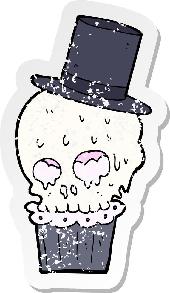 retro distressed sticker of a cartoon spooky cupcake vector