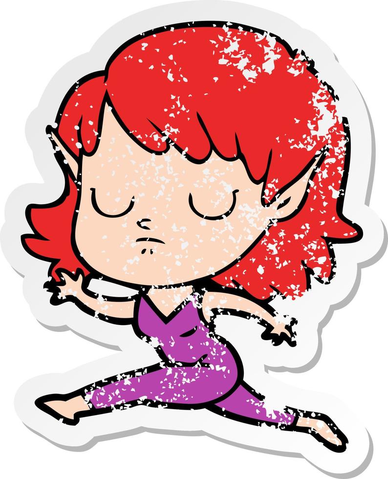 distressed sticker of a cartoon elf girl vector
