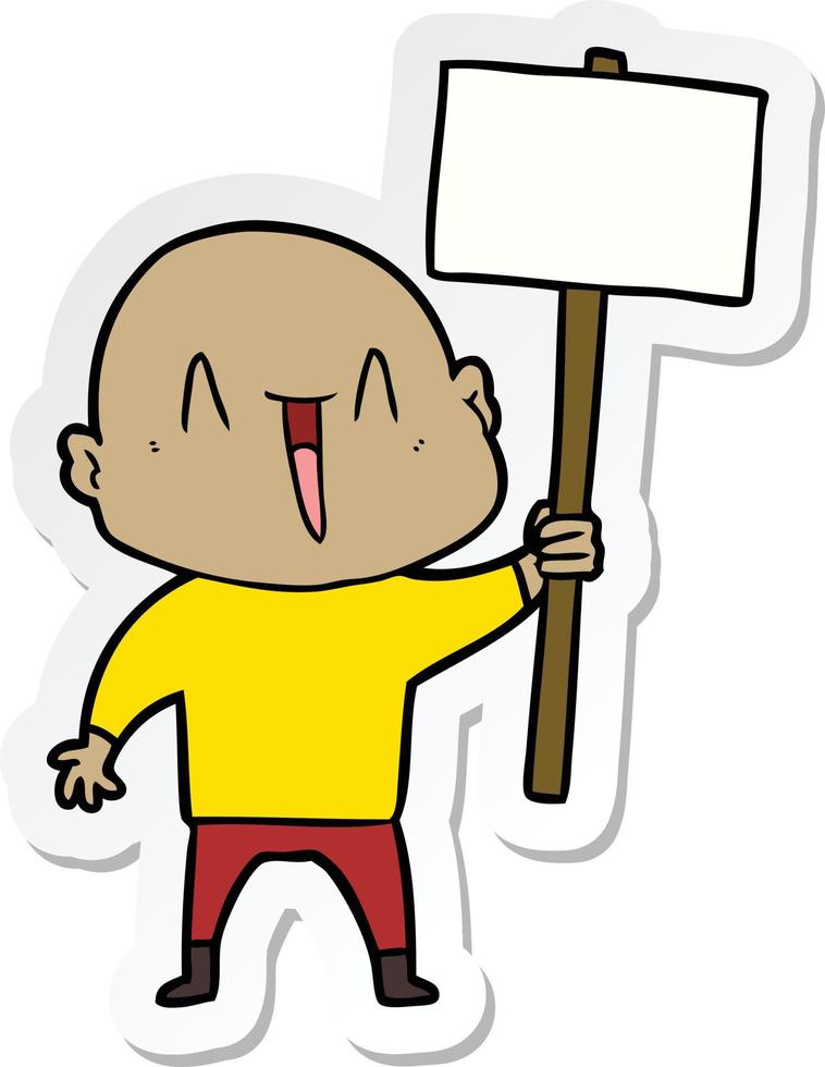 sticker of a happy cartoon bald man vector