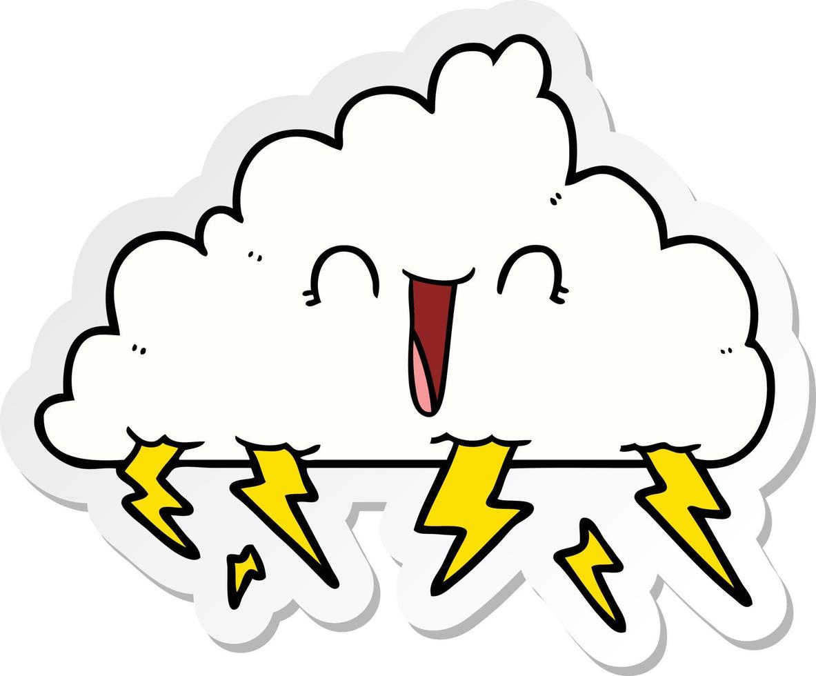 sticker of a cartoon thundercloud vector