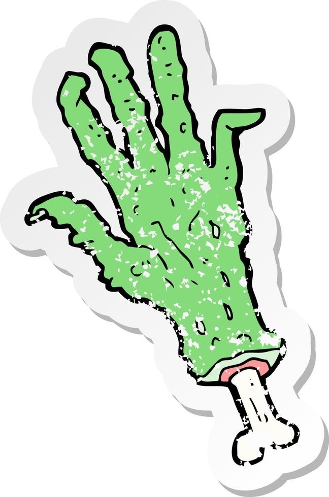 retro distressed sticker of a cartoon zombie hand vector