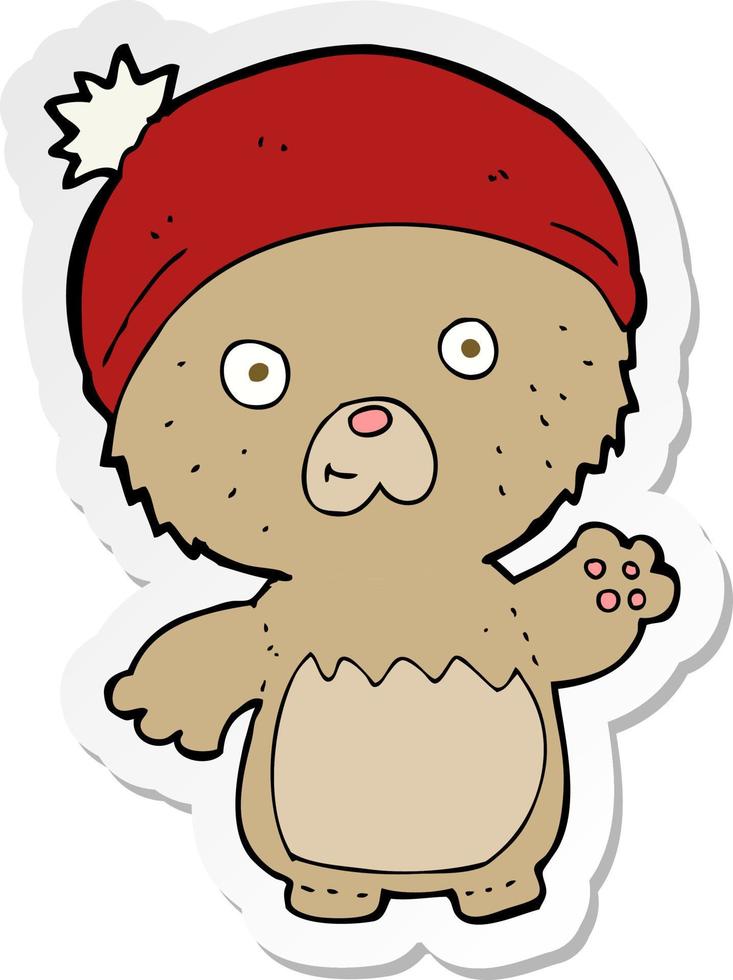 pegatina de un lindo oso de peluche de dibujos animados con sombrero vector