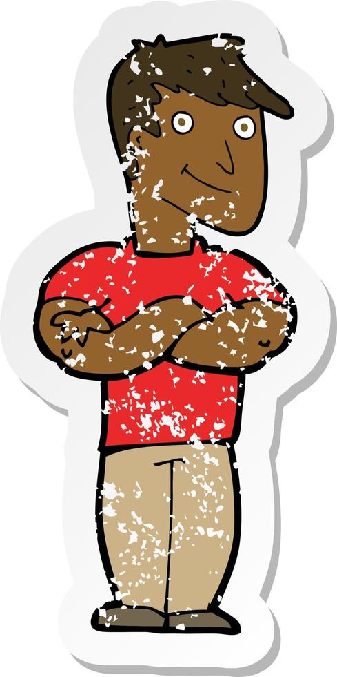 retro distressed sticker of a cartoon muscular man vector