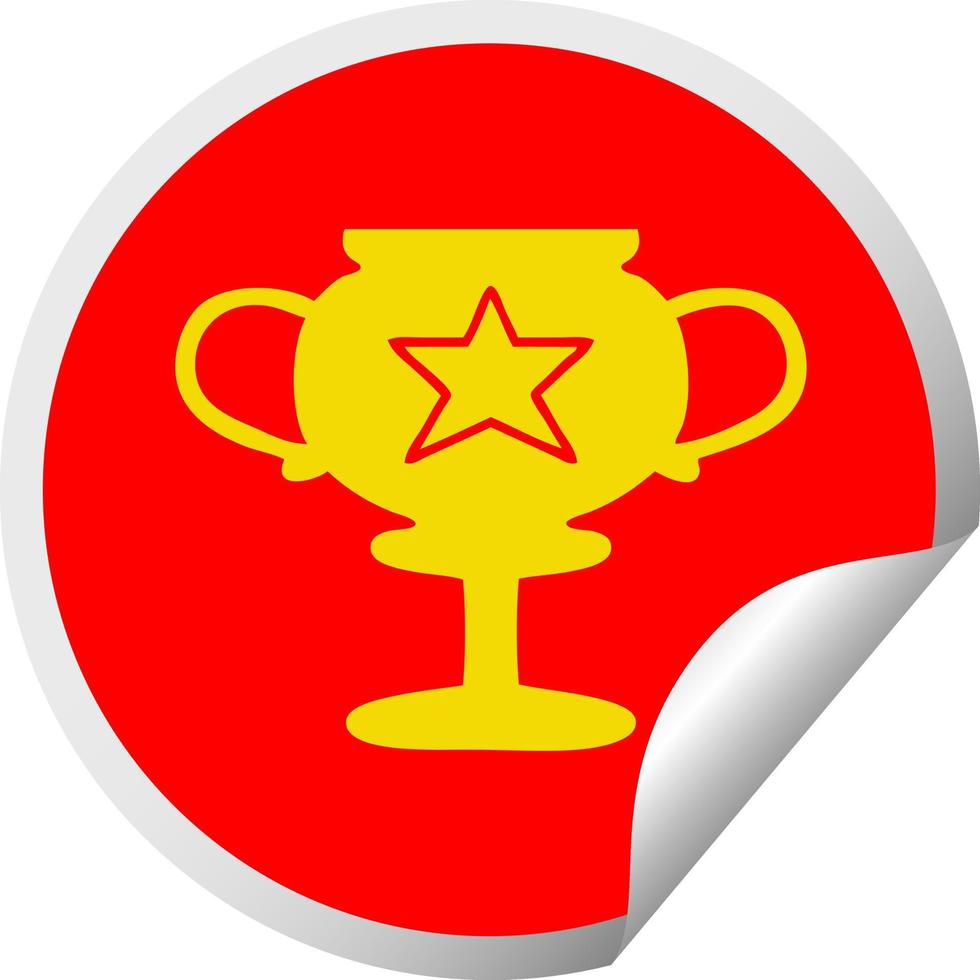 circular peeling sticker cartoon gold trophy vector