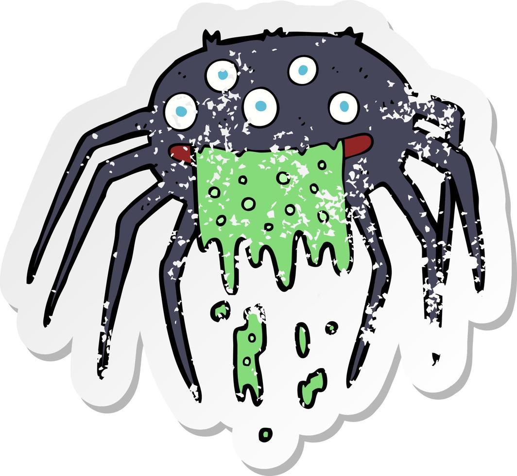 retro distressed sticker of a cartoon gross halloween spider vector