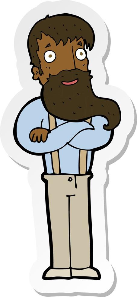 sticker of a cartoon bearded hipster man vector