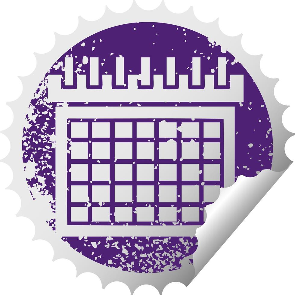 calendario de trabajo de símbolo de pegatina de peeling circular angustiado vector