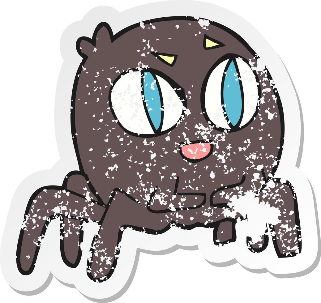 retro distressed sticker of a cartoon spider vector
