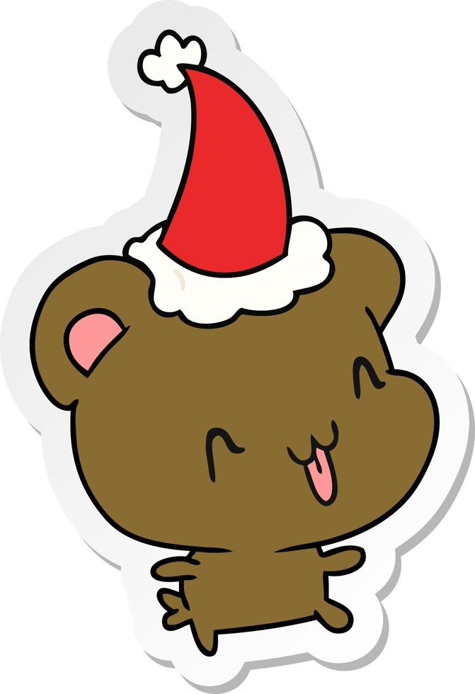 christmas sticker cartoon of kawaii bear vector
