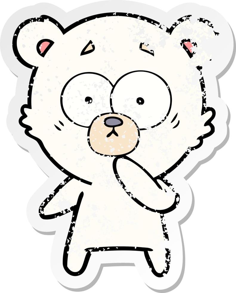 distressed sticker of a nervous polar bear cartoon vector