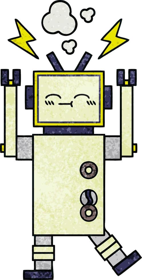 robot de dibujos animados de textura grunge retro vector