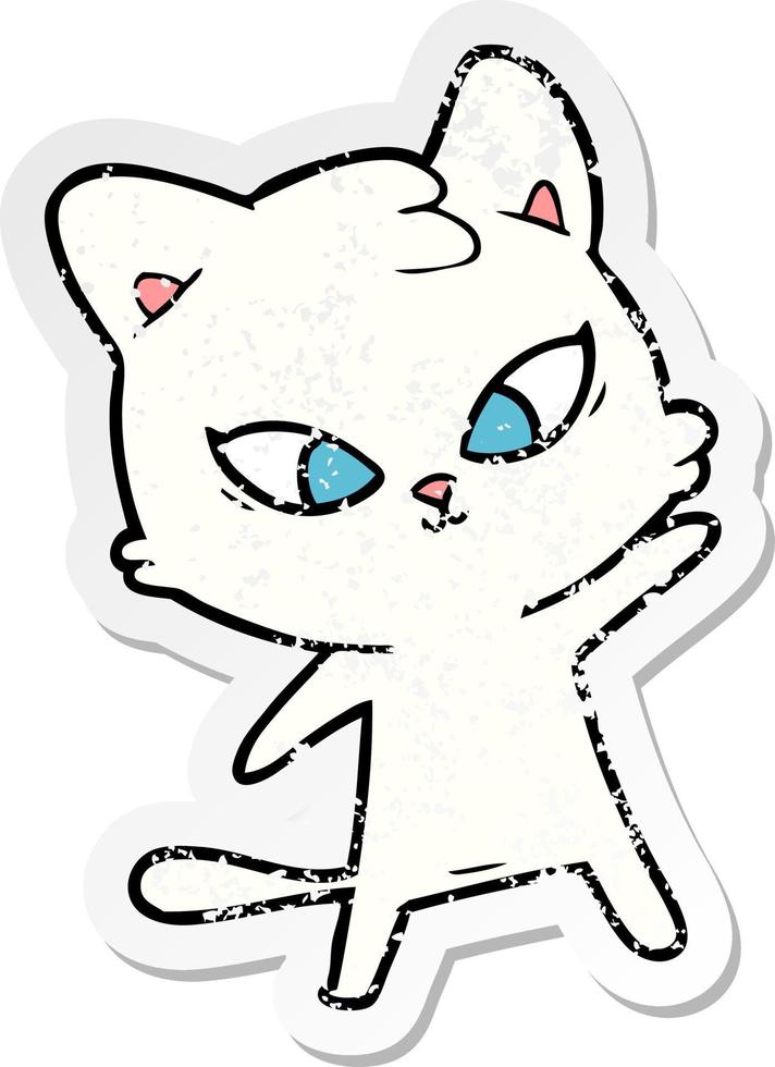 distressed sticker of a cute cartoon cat vector