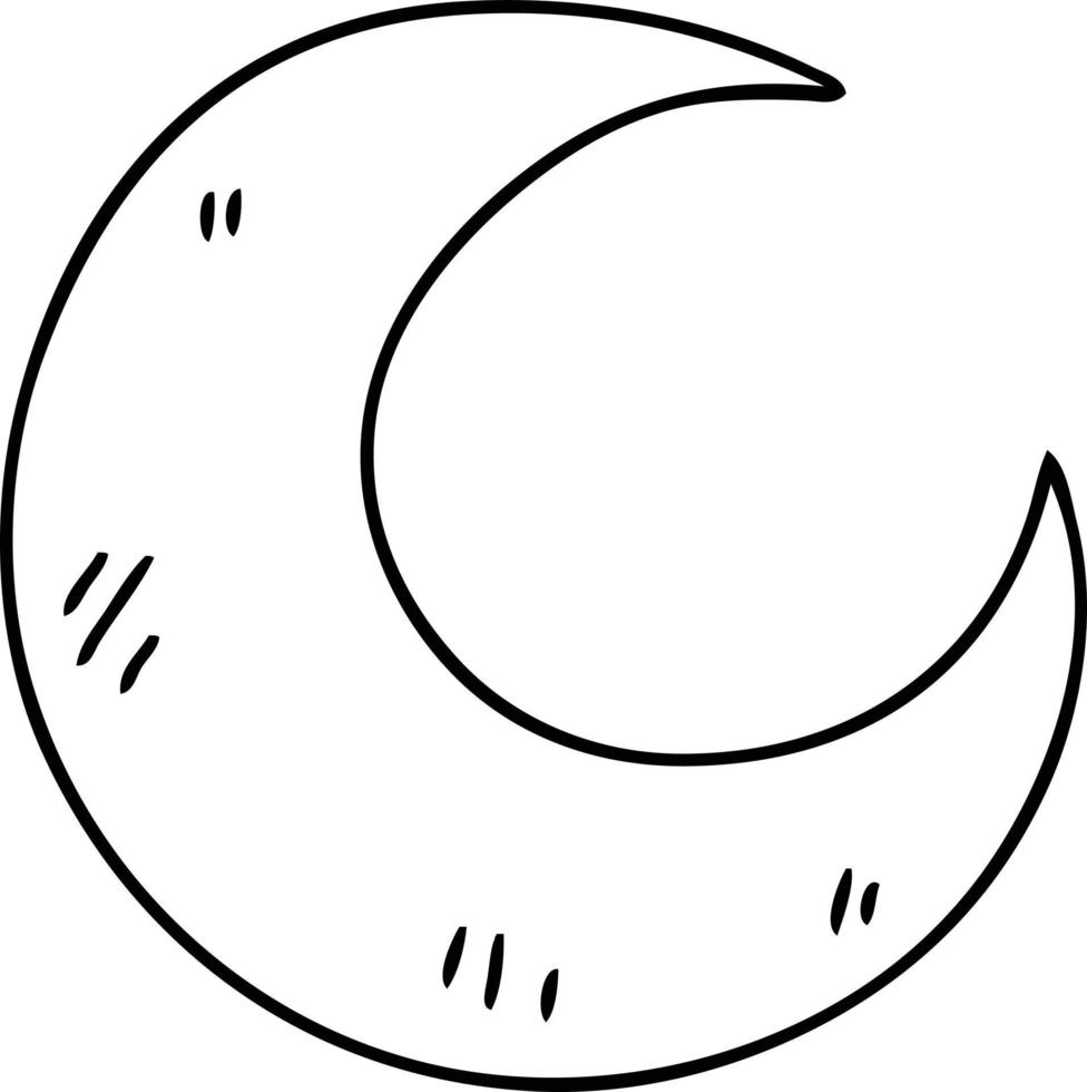 quirky line drawing cartoon crescent moon vector