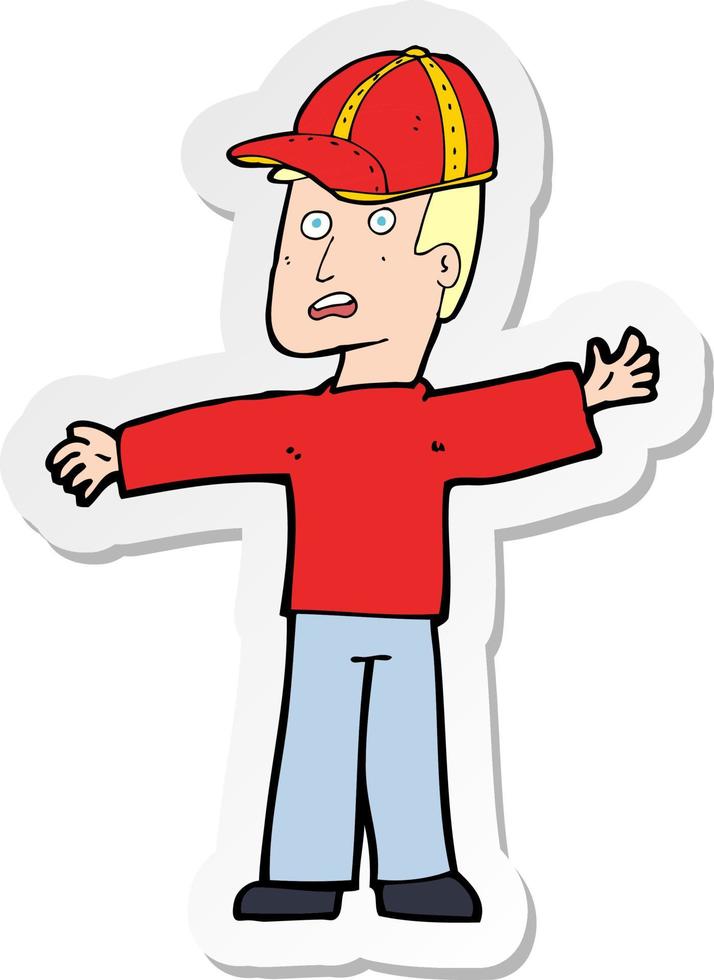 sticker of a cartoon man wearing cap vector