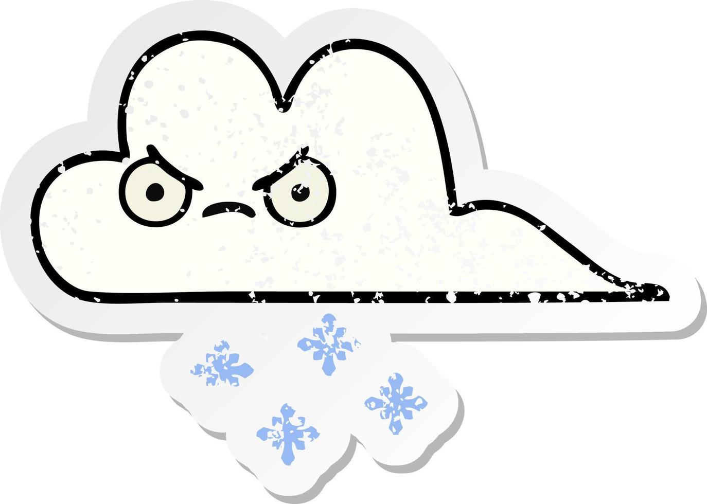 distressed sticker of a cute cartoon snow cloud vector